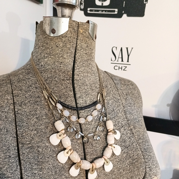 4 strand gemstone glass & metal necklace - Picture 3 of 9